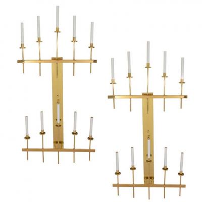 Tommi Parzinger Monumental Pair of Modernist Brass Sconces attributed to Tommi Parzinger
