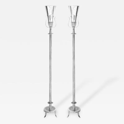 Tommi Parzinger Pair of 1940s Silver Plated Torchiere Floor Lamps by Tommi Parzinger