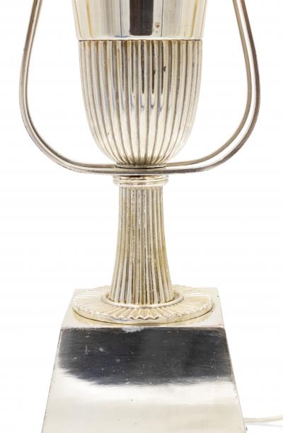 Tommi Parzinger Pair of American Art Moderne Parzinger Silver Plate Urn Table Lamps