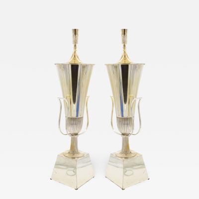 Tommi Parzinger Pair of American Art Moderne Parzinger Silver Plate Urn Table Lamps