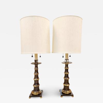 Tommi Parzinger Pair of Brass With Gunmetal Finish Mid Century Lamps
