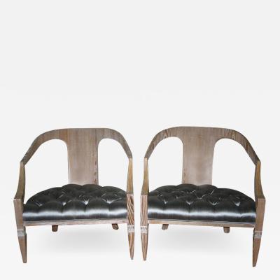 Tommi Parzinger Pair of Cerused Open Back Lounge Chairs