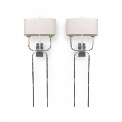 Tommi Parzinger Pair of Chrome Wall Lights Sconces Style of Tommi Parzinger