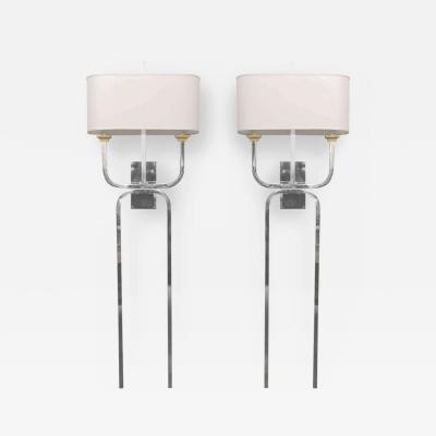 Tommi Parzinger Pair of Chrome Wall Lights Sconces Style of Tommi Parzinger