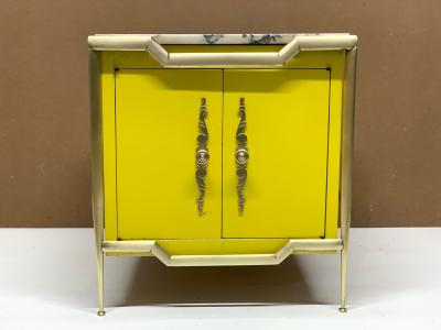 Tommi Parzinger Pair of Italian Brass Cabinets with Marble Tops