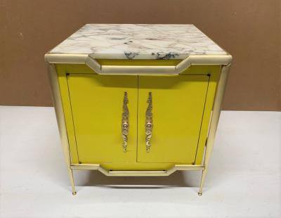 Tommi Parzinger Pair of Italian Brass Cabinets with Marble Tops