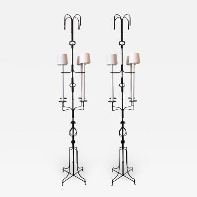 Tommi Parzinger Pair of Monumental Iron Floor Lamps
