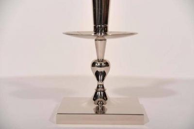 Tommi Parzinger Pair of Tommi Parzinger Polished Nickel Candlesticks