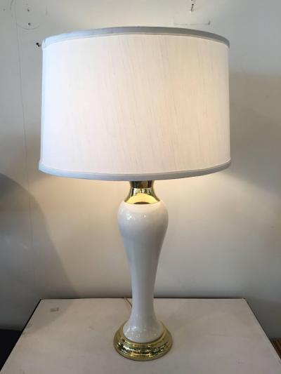 Tommi Parzinger Pair of Tommi Parzinger Style Porcelain Brass Lamps