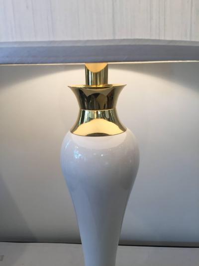 Tommi Parzinger Pair of Tommi Parzinger Style Porcelain Brass Lamps