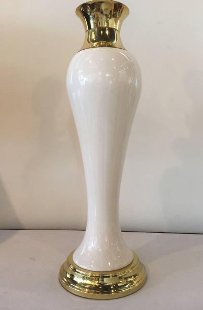 Tommi Parzinger Pair of Tommi Parzinger Style Porcelain Brass Lamps