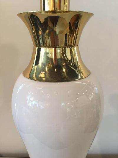 Tommi Parzinger Pair of Tommi Parzinger Style Porcelain Brass Lamps