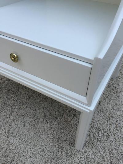 Tommi Parzinger Pair of Tommi Parzinger White Lacquered Elegant Two Tier End Tables Nightstands