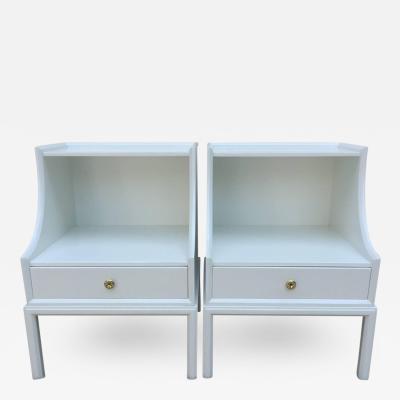 Tommi Parzinger Pair of Tommi Parzinger White Lacquered Elegant Two Tier End Tables Nightstands