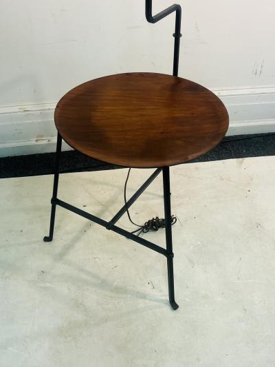 Tommi Parzinger RARE MID CENTURY TOMMI PARZINGER TRIPOD FLOOR LAMP WITH ATTACHED WOOD TABLE