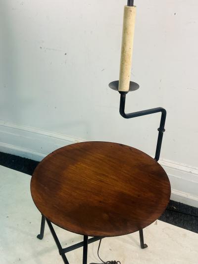 Tommi Parzinger RARE MID CENTURY TOMMI PARZINGER TRIPOD FLOOR LAMP WITH ATTACHED WOOD TABLE