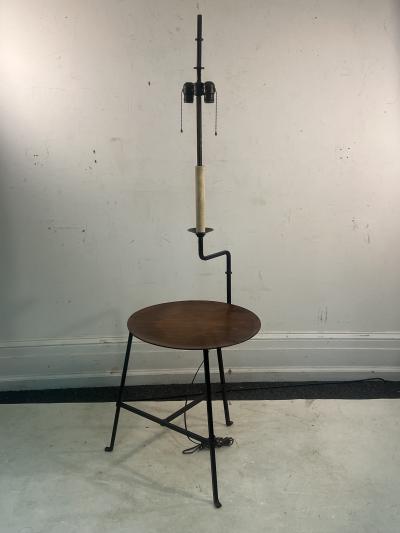 Tommi Parzinger RARE MID CENTURY TOMMI PARZINGER TRIPOD FLOOR LAMP WITH ATTACHED WOOD TABLE