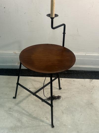 Tommi Parzinger RARE MID CENTURY TOMMI PARZINGER TRIPOD FLOOR LAMP WITH ATTACHED WOOD TABLE