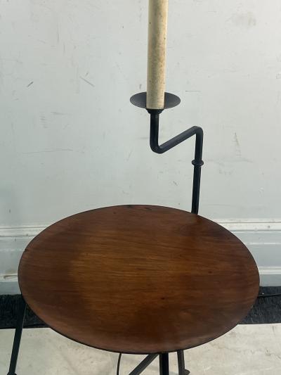 Tommi Parzinger RARE MID CENTURY TOMMI PARZINGER TRIPOD FLOOR LAMP WITH ATTACHED WOOD TABLE