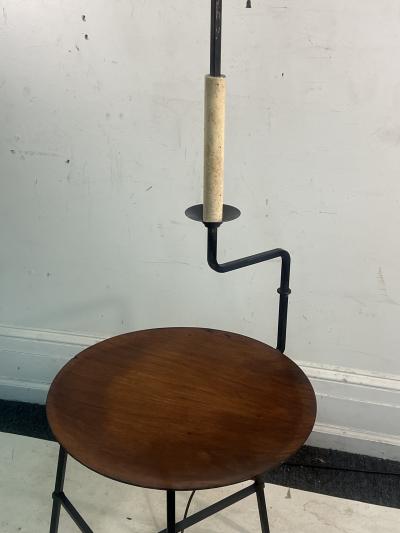 Tommi Parzinger RARE MID CENTURY TOMMI PARZINGER TRIPOD FLOOR LAMP WITH ATTACHED WOOD TABLE