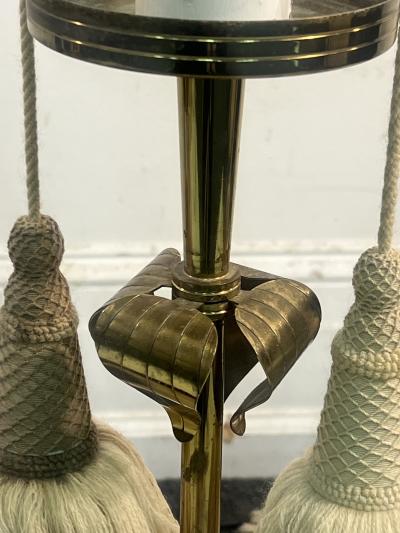 Tommi Parzinger RARE PAIR OF TOMMI PARZINGER BRASS FLOWER AND MAHOGANY BASE FLOOR LAMPS