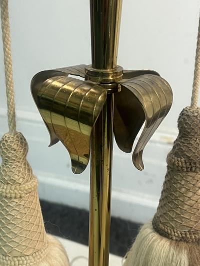 Tommi Parzinger RARE PAIR OF TOMMI PARZINGER BRASS FLOWER AND MAHOGANY BASE FLOOR LAMPS