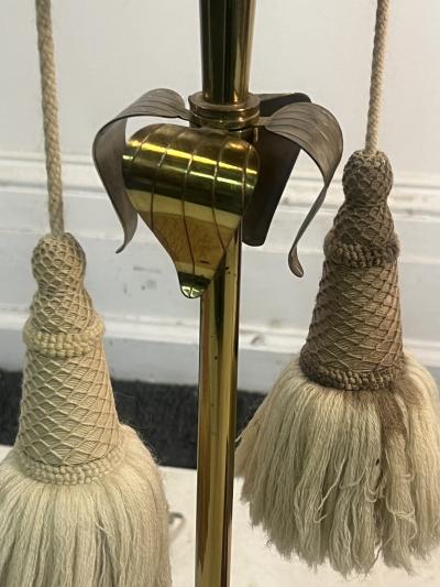 Tommi Parzinger RARE PAIR OF TOMMI PARZINGER BRASS FLOWER AND MAHOGANY BASE FLOOR LAMPS