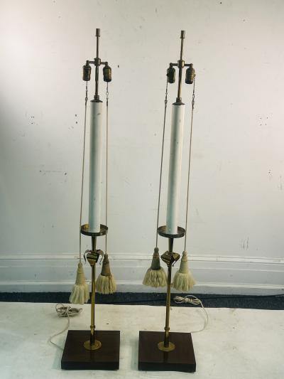 Tommi Parzinger RARE PAIR OF TOMMI PARZINGER BRASS FLOWER AND MAHOGANY BASE FLOOR LAMPS