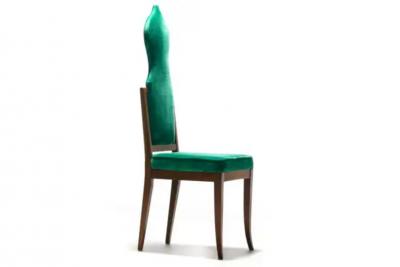 Tommi Parzinger Set of 14 Tommi Parzinger Style Dining Chairs in Green Velvet with Walnut Frames