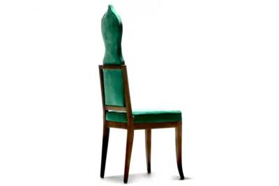 Tommi Parzinger Set of 14 Tommi Parzinger Style Dining Chairs in Green Velvet with Walnut Frames