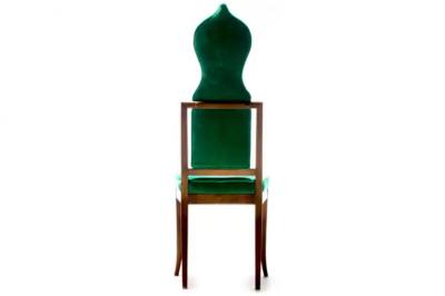 Tommi Parzinger Set of 14 Tommi Parzinger Style Dining Chairs in Green Velvet with Walnut Frames