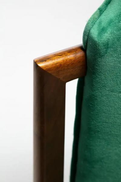 Tommi Parzinger Set of 14 Tommi Parzinger Style Dining Chairs in Green Velvet with Walnut Frames