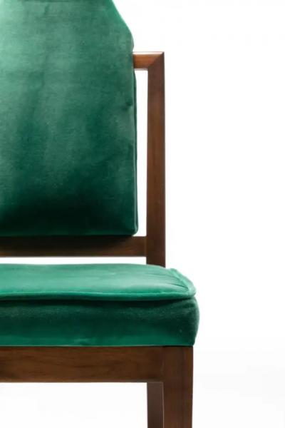 Tommi Parzinger Set of 14 Tommi Parzinger Style Dining Chairs in Green Velvet with Walnut Frames