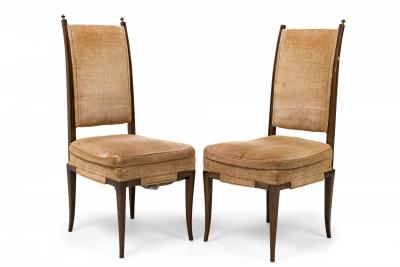 Tommi Parzinger Set of 8 Tommi Parzinger Mahogany Chenille Tweed Upholstered Dining Chairs