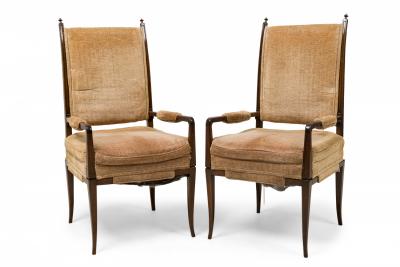 Tommi Parzinger Set of 8 Tommi Parzinger Mahogany Chenille Tweed Upholstered Dining Chairs