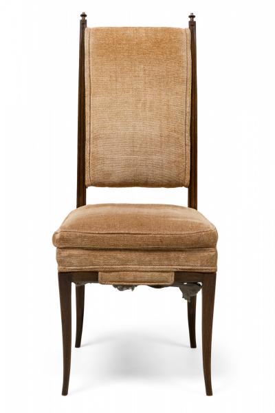 Tommi Parzinger Set of 8 Tommi Parzinger Mahogany Chenille Tweed Upholstered Dining Chairs