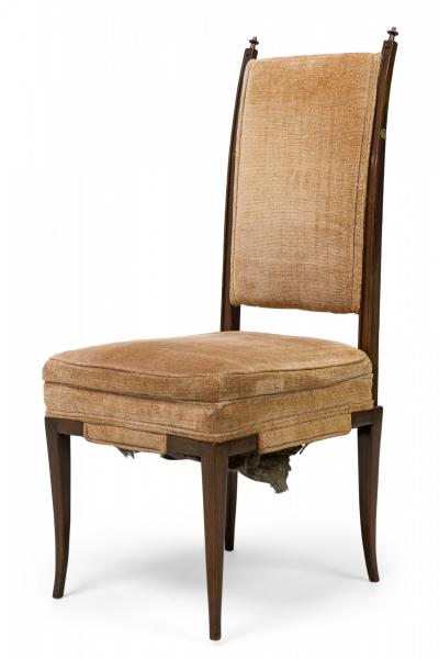 Tommi Parzinger Set of 8 Tommi Parzinger Mahogany Chenille Tweed Upholstered Dining Chairs