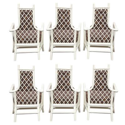 Tommi Parzinger Set of Six Tommi Parzinger White Lacquer Bamboo Dining Chairs 1950s