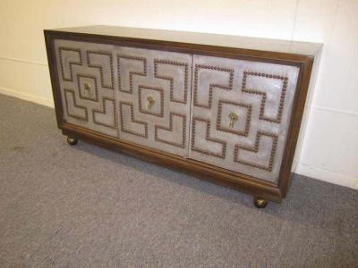 Tommi Parzinger Stunning Pair of Parzinger Style Brass Studded Petite Credenza Mid Century