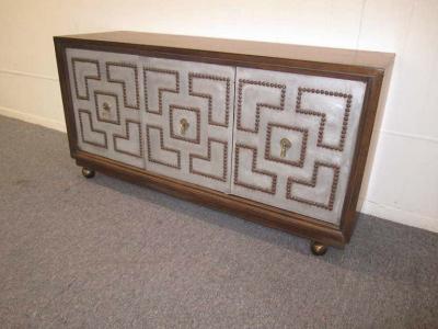 Tommi Parzinger Stunning Pair of Parzinger Style Brass Studded Petite Credenza Mid Century