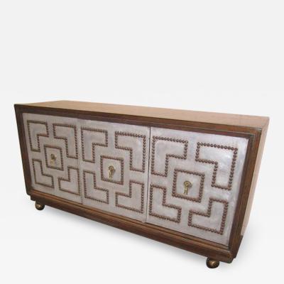 Tommi Parzinger Stunning Pair of Parzinger Style Brass Studded Petite Credenza Mid Century
