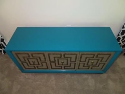 Tommi Parzinger Stunning Petite Parzinger Style Studded Console Credenza Mid Century Modern