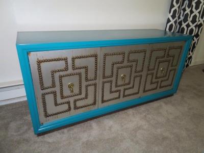Tommi Parzinger Stunning Petite Parzinger Style Studded Console Credenza Mid Century Modern