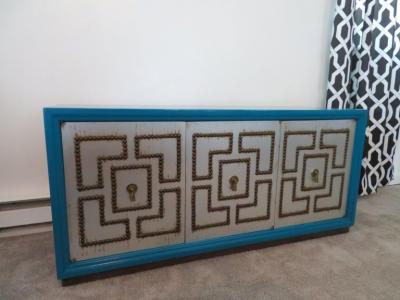 Tommi Parzinger Stunning Petite Parzinger Style Studded Console Credenza Mid Century Modern
