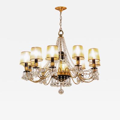 Tommi Parzinger Tommi Parzinger Attributed Elegant 10 Arm Chandelier with Crystals 1950s