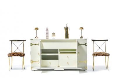 Tommi Parzinger Tommi Parzinger Bar Cabinet Lacquered in White Chocolate with Polished Brass