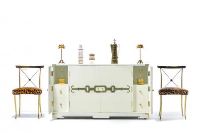 Tommi Parzinger Tommi Parzinger Bar Cabinet Lacquered in White Chocolate with Polished Brass