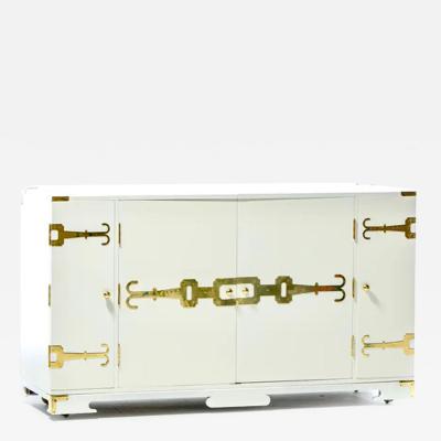 Tommi Parzinger Tommi Parzinger Bar Cabinet Lacquered in White Chocolate with Polished Brass