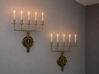Tommi Parzinger Tommi Parzinger Candleholder Sconces Polished Brass Metal USA c 1955