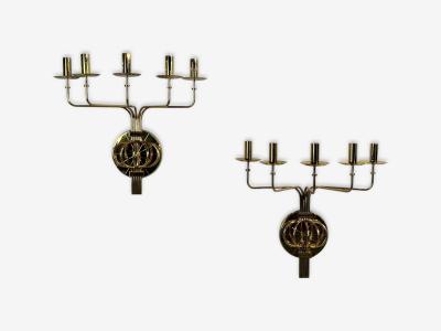 Tommi Parzinger Tommi Parzinger Candleholder Sconces Polished Brass Metal USA c 1955